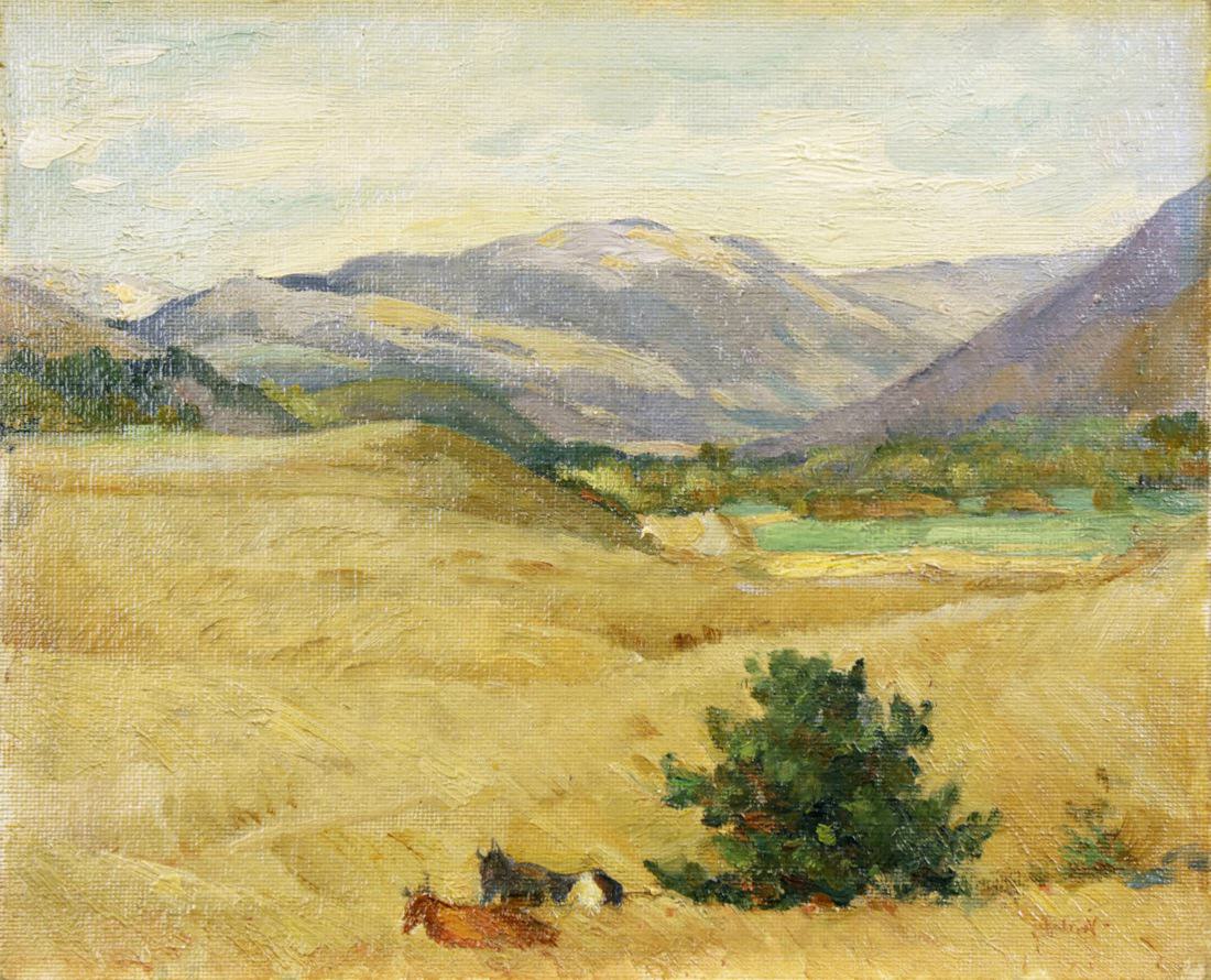 Pair of Cows in Mountain Landscape  by Abel G. Warshawsky