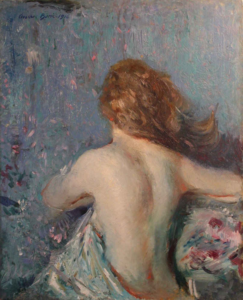 Nude Against a Flowered Cloth, Double Sided Painting by Adolphe Borie