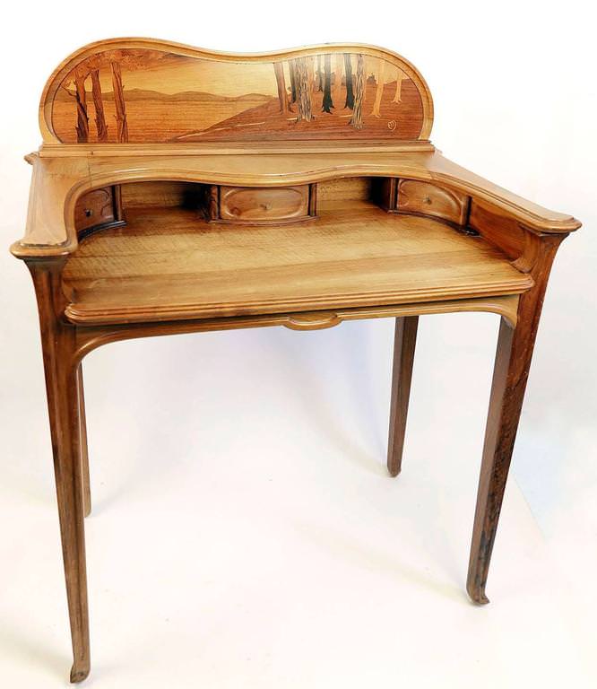 Art Nouveau Inlaid Writing Desk and Chair