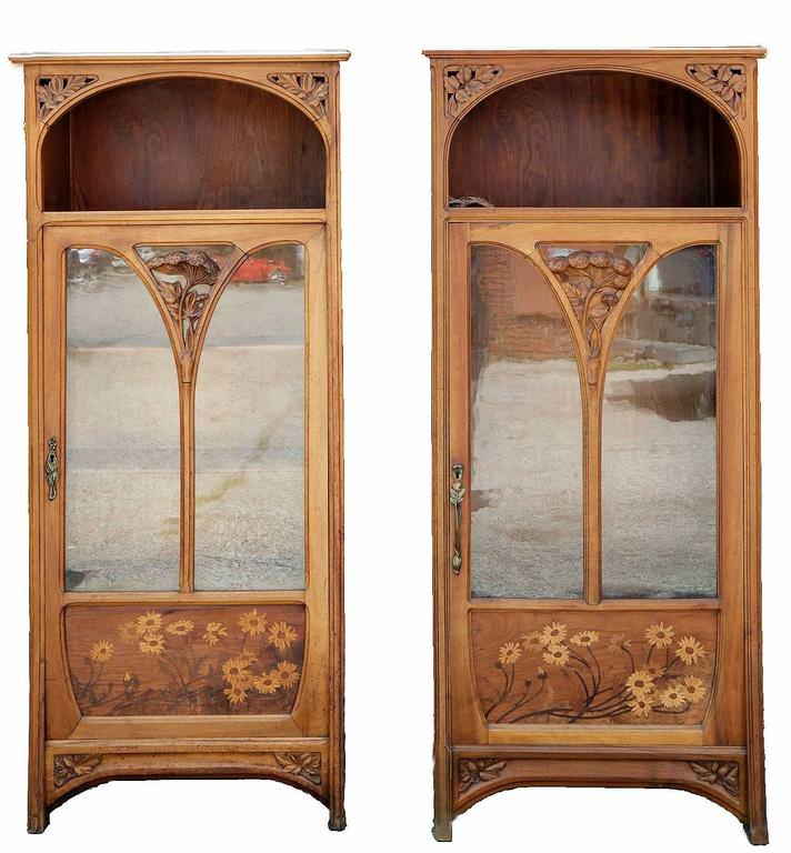 Pair of Art Nouveau Glass Front Bookcases by 19th Century French School