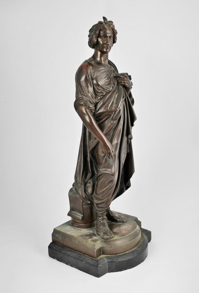 Pair, 19th century cast bronze, Dante & Ovid  by Antoine Pierre Aubert