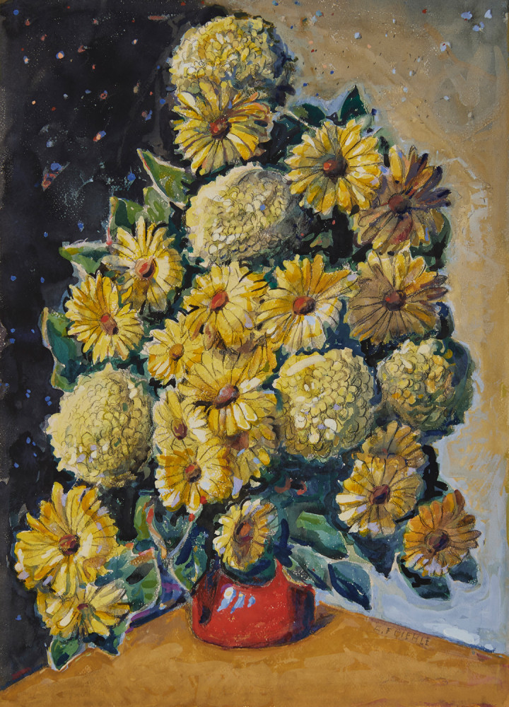 Chrysanthemums and Gerbera Daisies by August Frederick Biehle