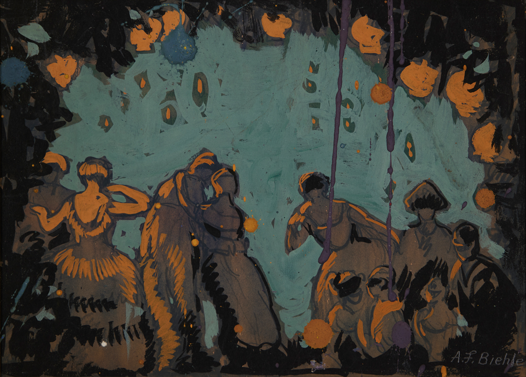 Dancing Figures, Sketch for Kokoon Klub Poster by August Frederick Biehle