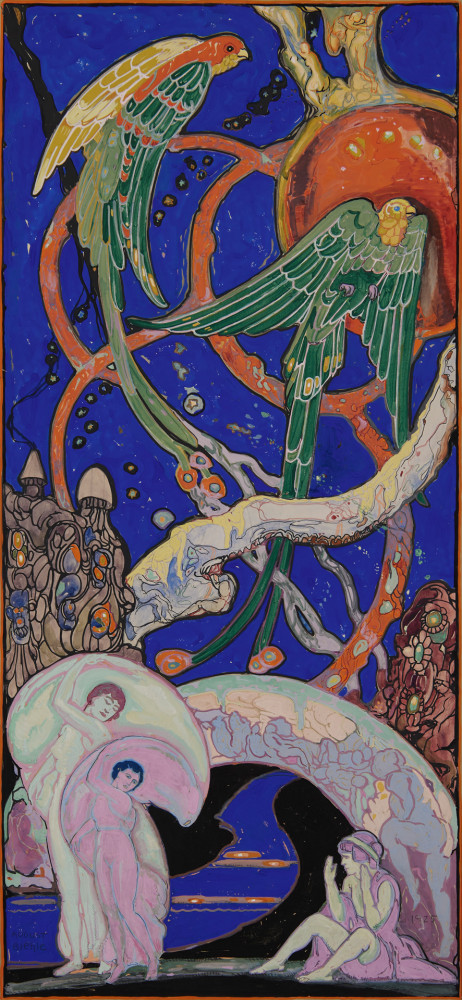Figures with Birds, Sketch for Kokoon Klub Poster by August Frederick Biehle