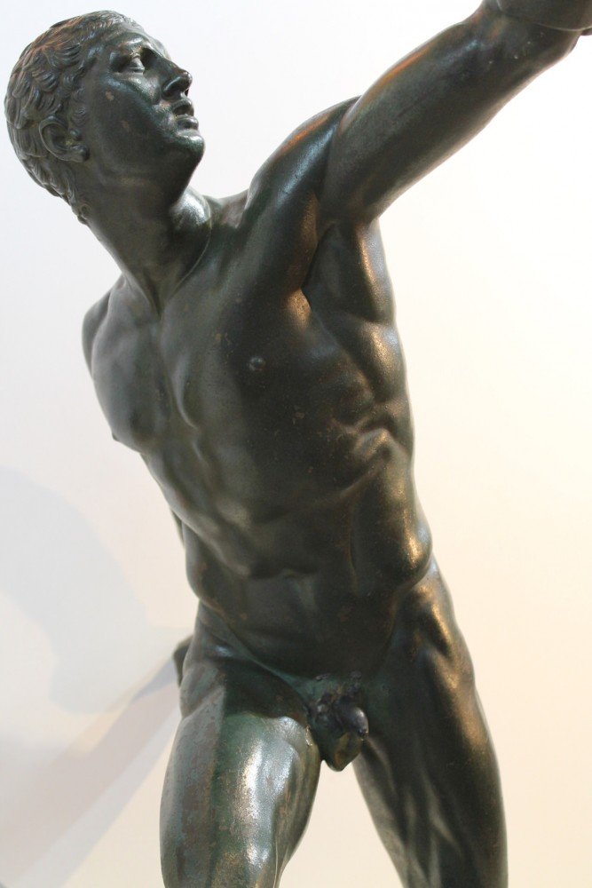 Figurative Bronze with Green Patination Sculpture: 
