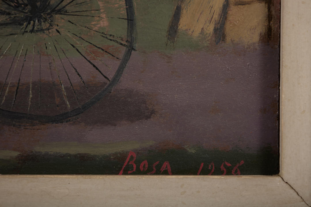 Cyclist with Birdcages and Umbrella by Louis Bosa