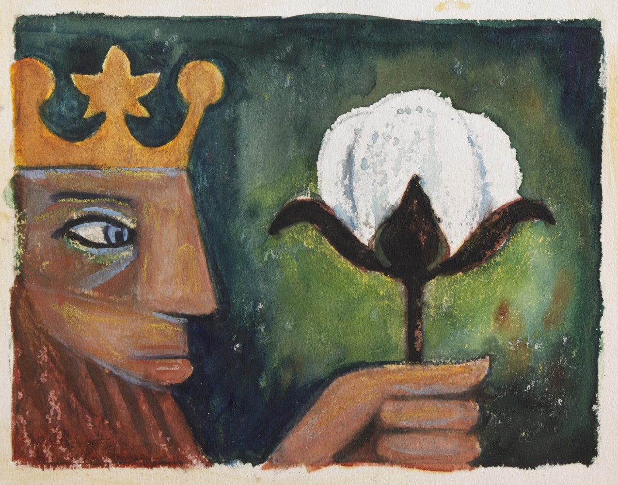 Figurative Gouache and Pastel on Cardboard Painting: King Cotton, Study for Cotton