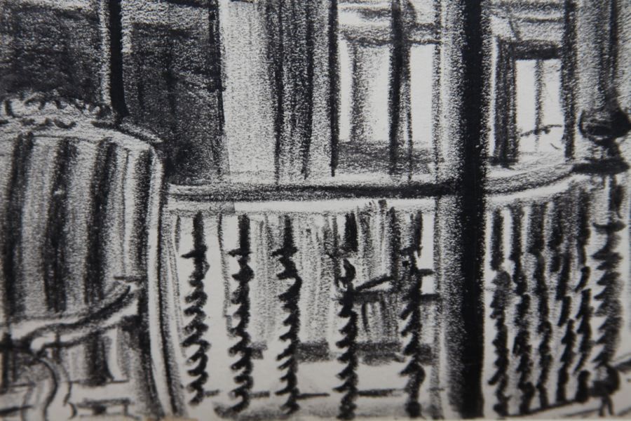 Landscape Conté Crayon on Paper Drawing: 