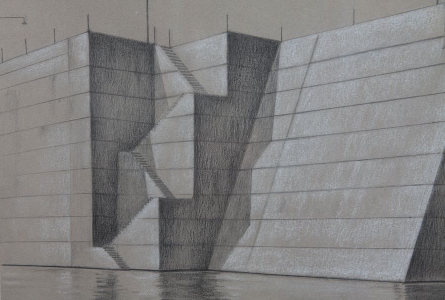 Landscape Graphite and White Heightening on Paper Drawing: 