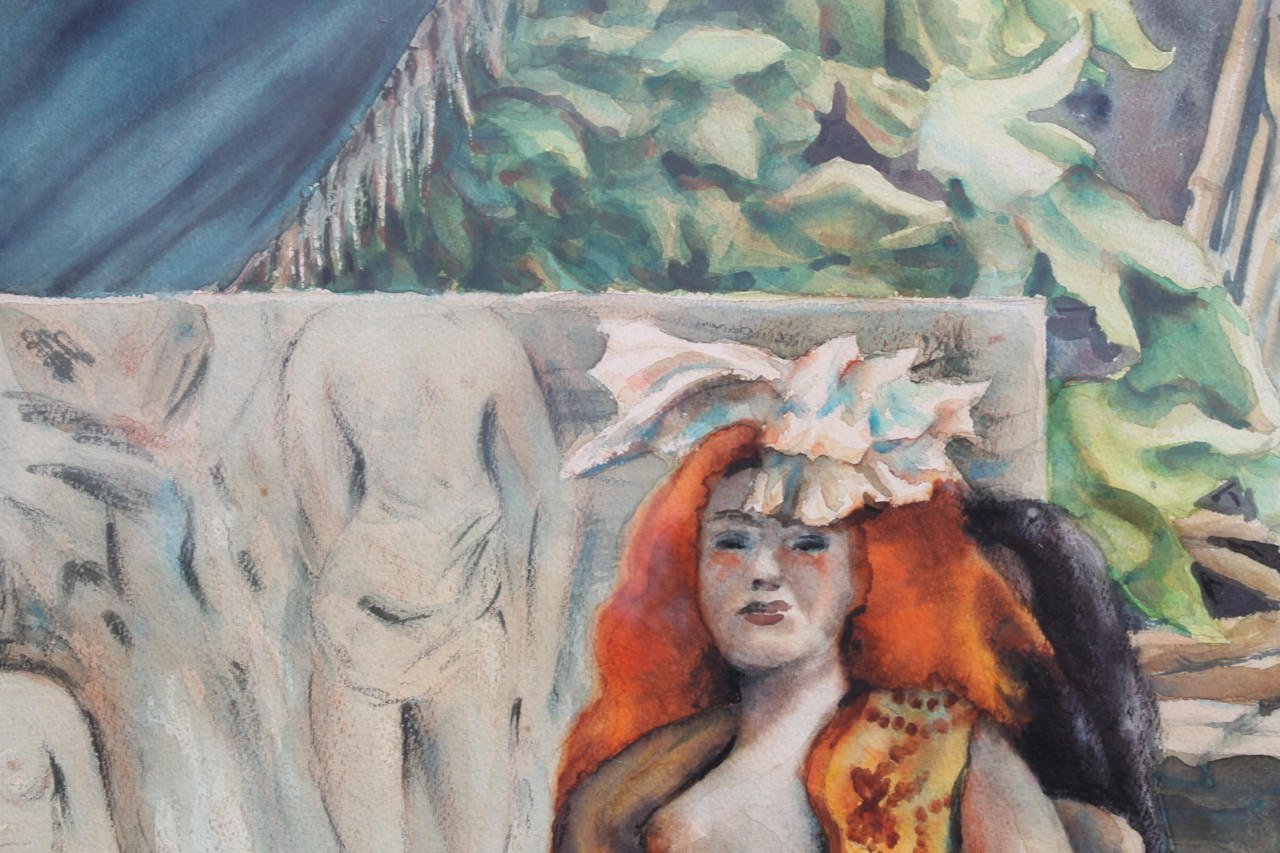 Figurative Watercolor on Paper Painting: 