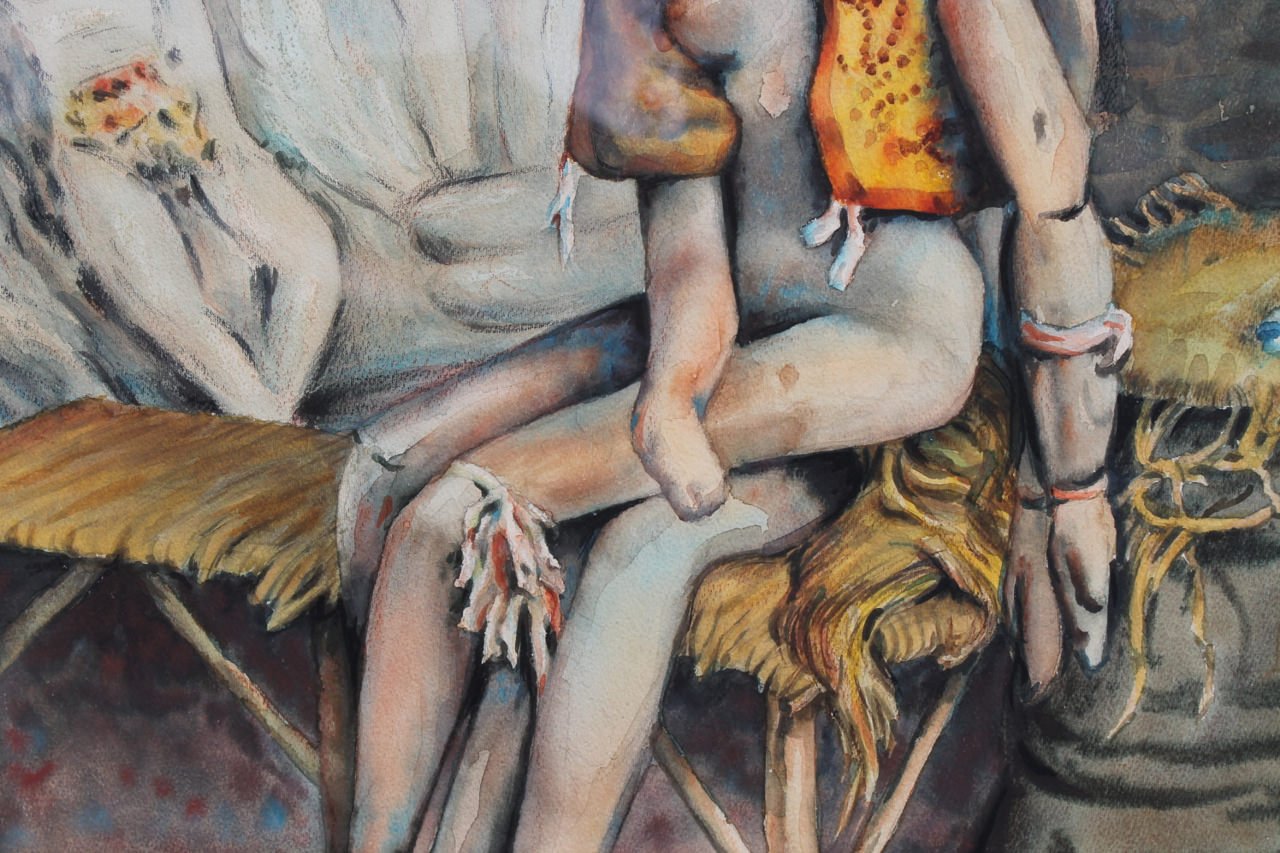 Figurative Watercolor on Paper Painting: 