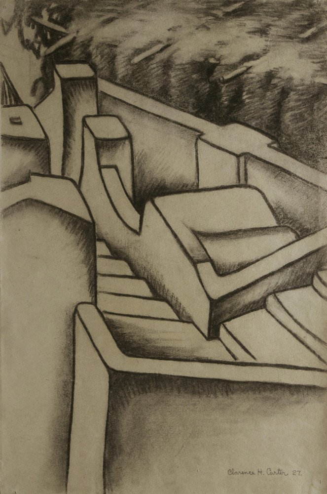 Landscape Charcoal on Paper Drawing: 