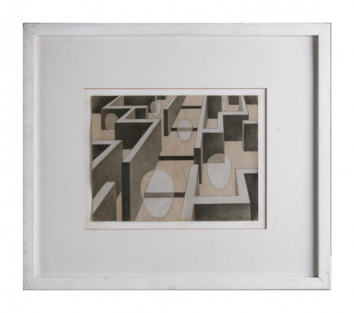Abstract Graphite and White Heightening on Illustration Board Painting: 