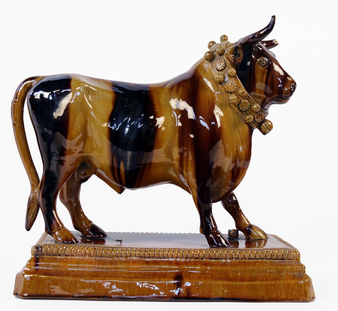 A Spanish Ceramic Figure of a Bull