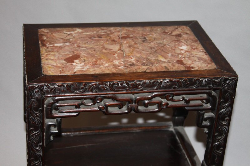 A Near Pair of Chinese Teakwood Marble Top Stands