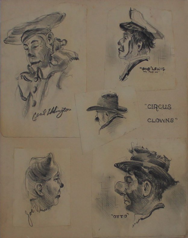 Lot of 4 Circus drawings, c.1944 by Milford Goldfarb