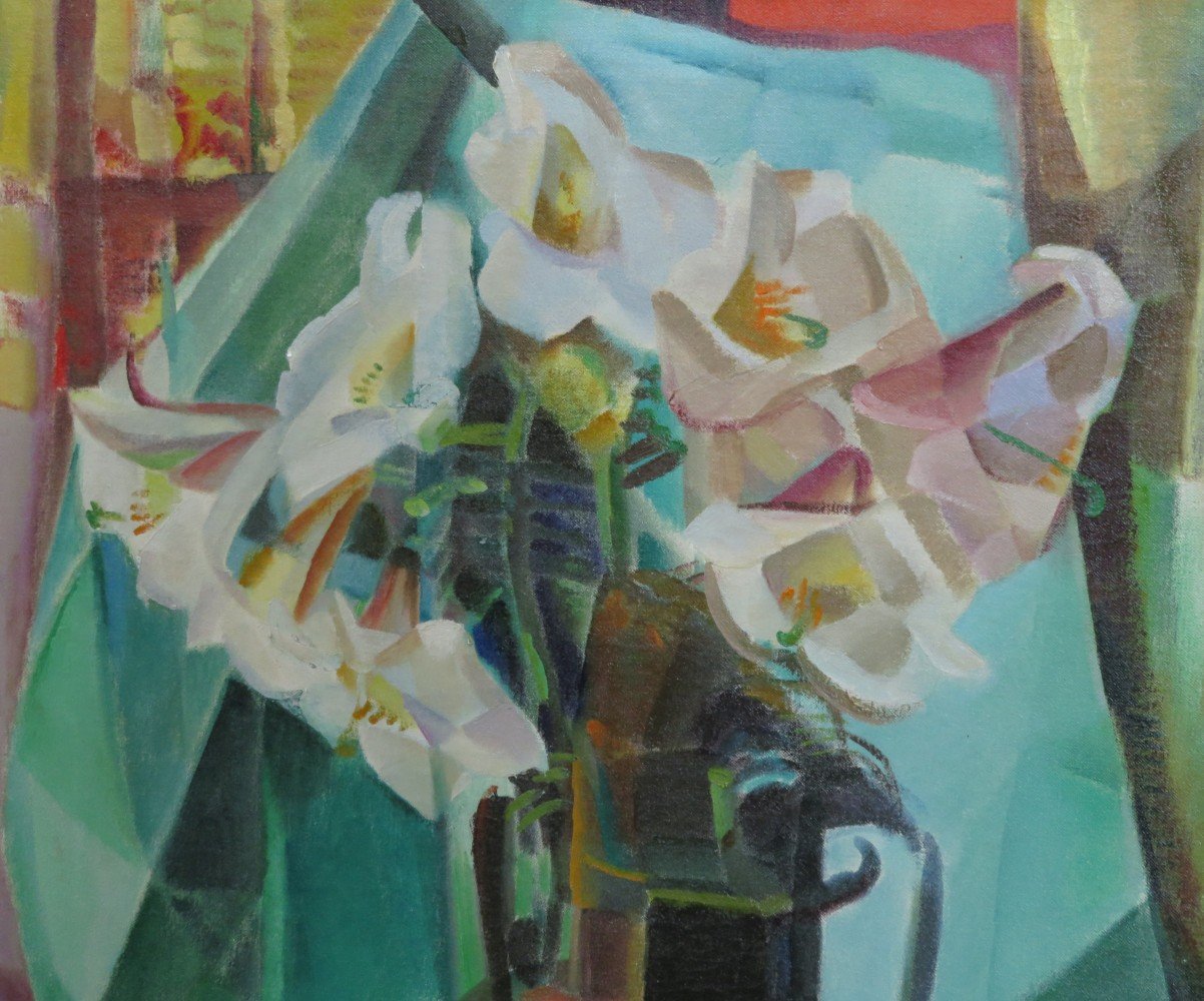 Still Life with Regal Lilies in Dark Vase by Clara Deike
