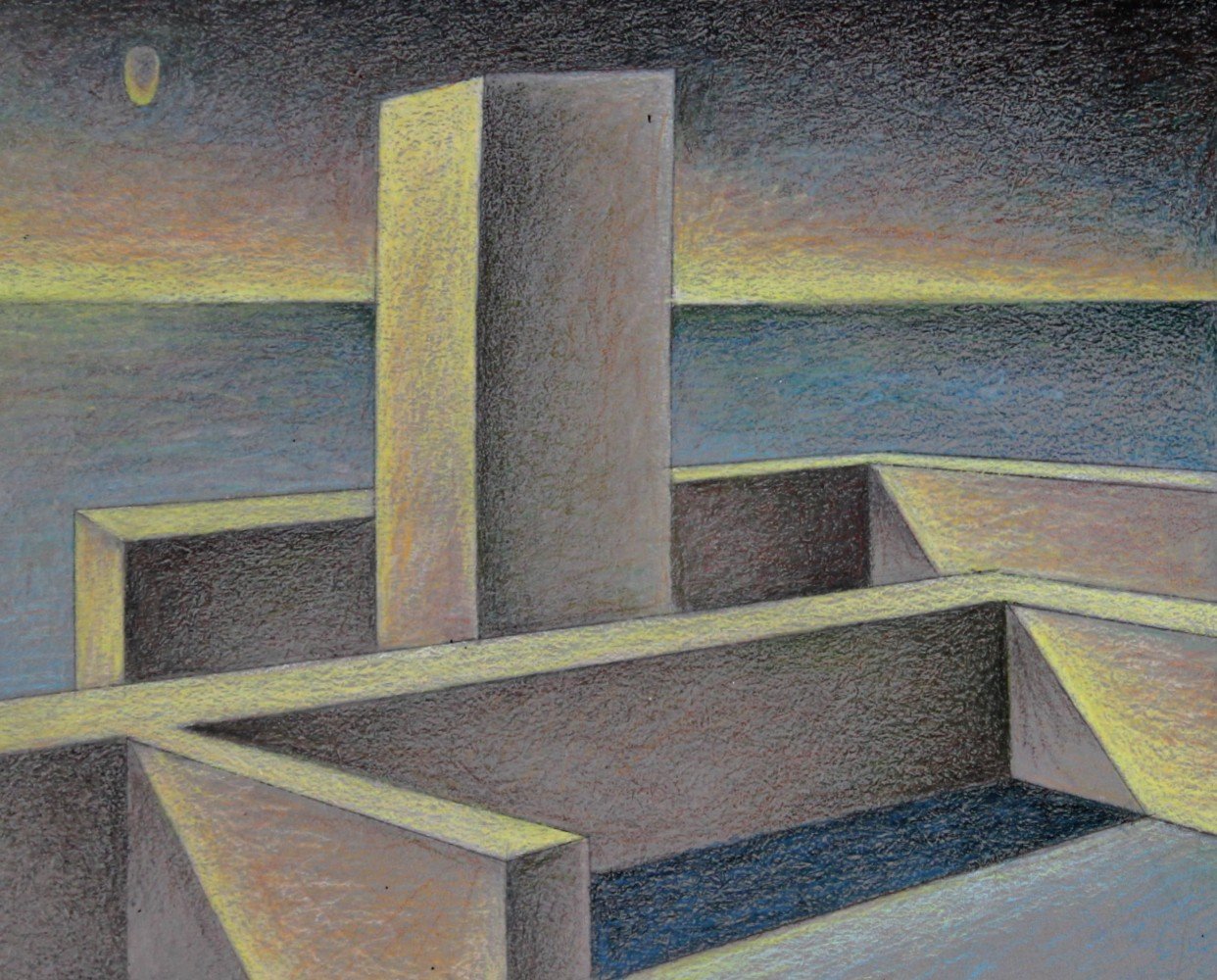 Abstract Pastel on Paper Drawing: 