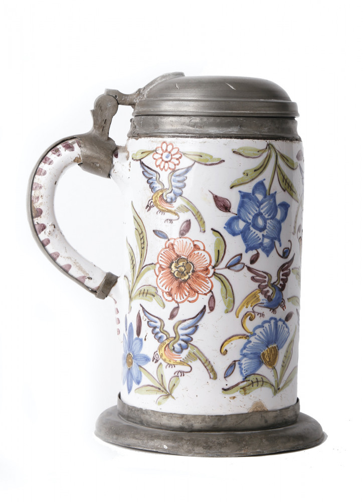 A Magdeburg Faience Pewter Mounted Tankard by Continental Faience