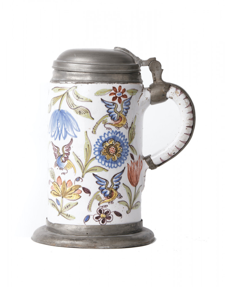 A Magdeburg Faience Pewter Mounted Tankard by Continental Faience