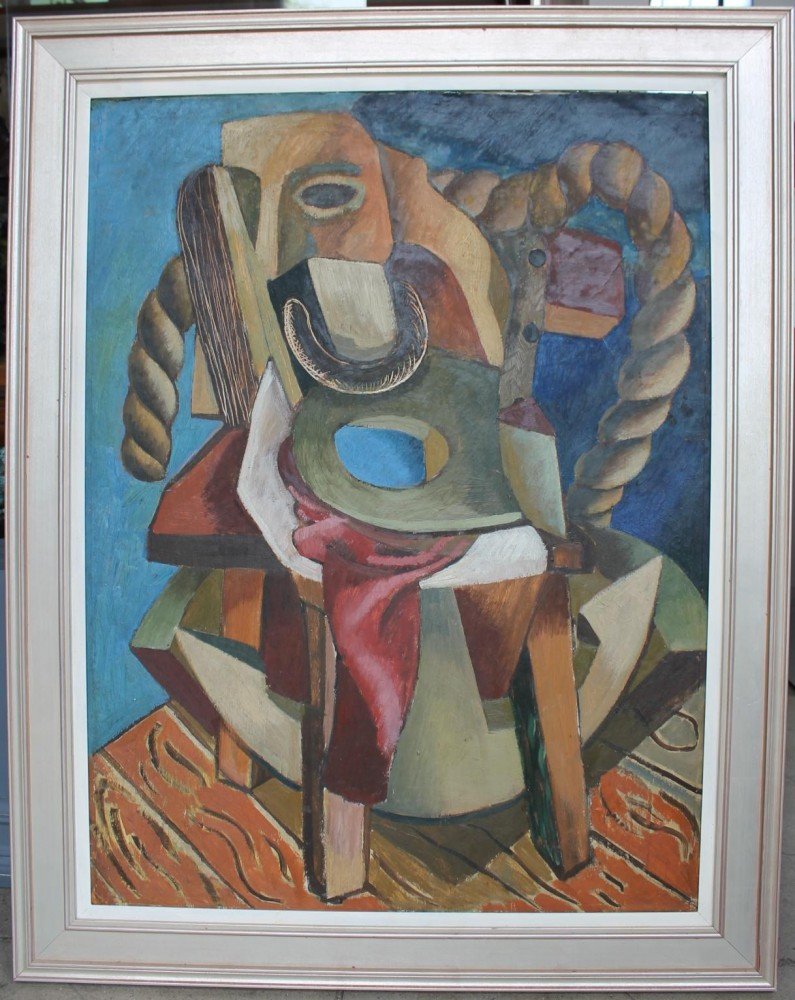 Cubist Still Life with Rope, Chair and Theatrical Mask by 20th Century American School
