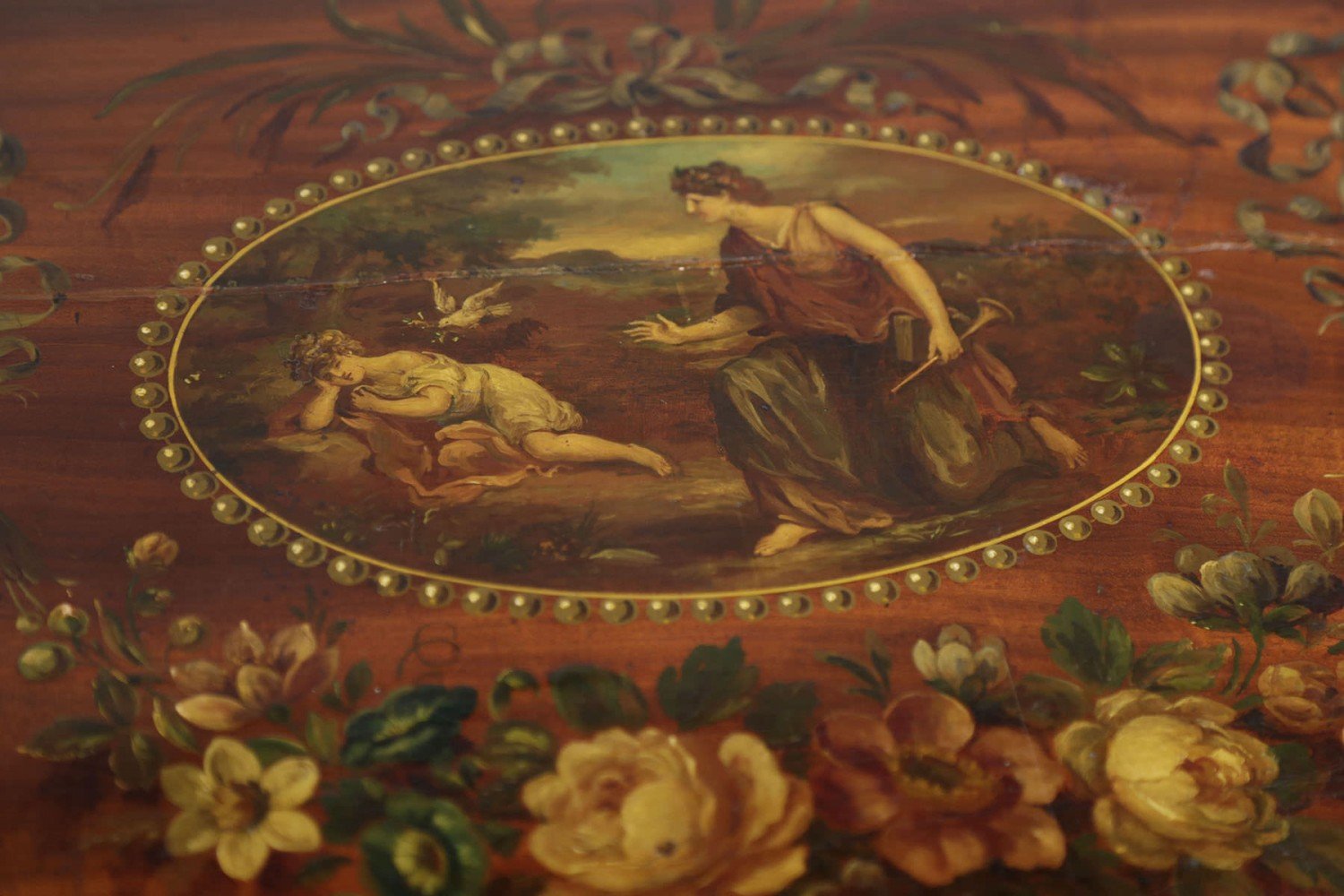 English Hepplewhite Games Table Painted in the style of Angelica Kauffmann