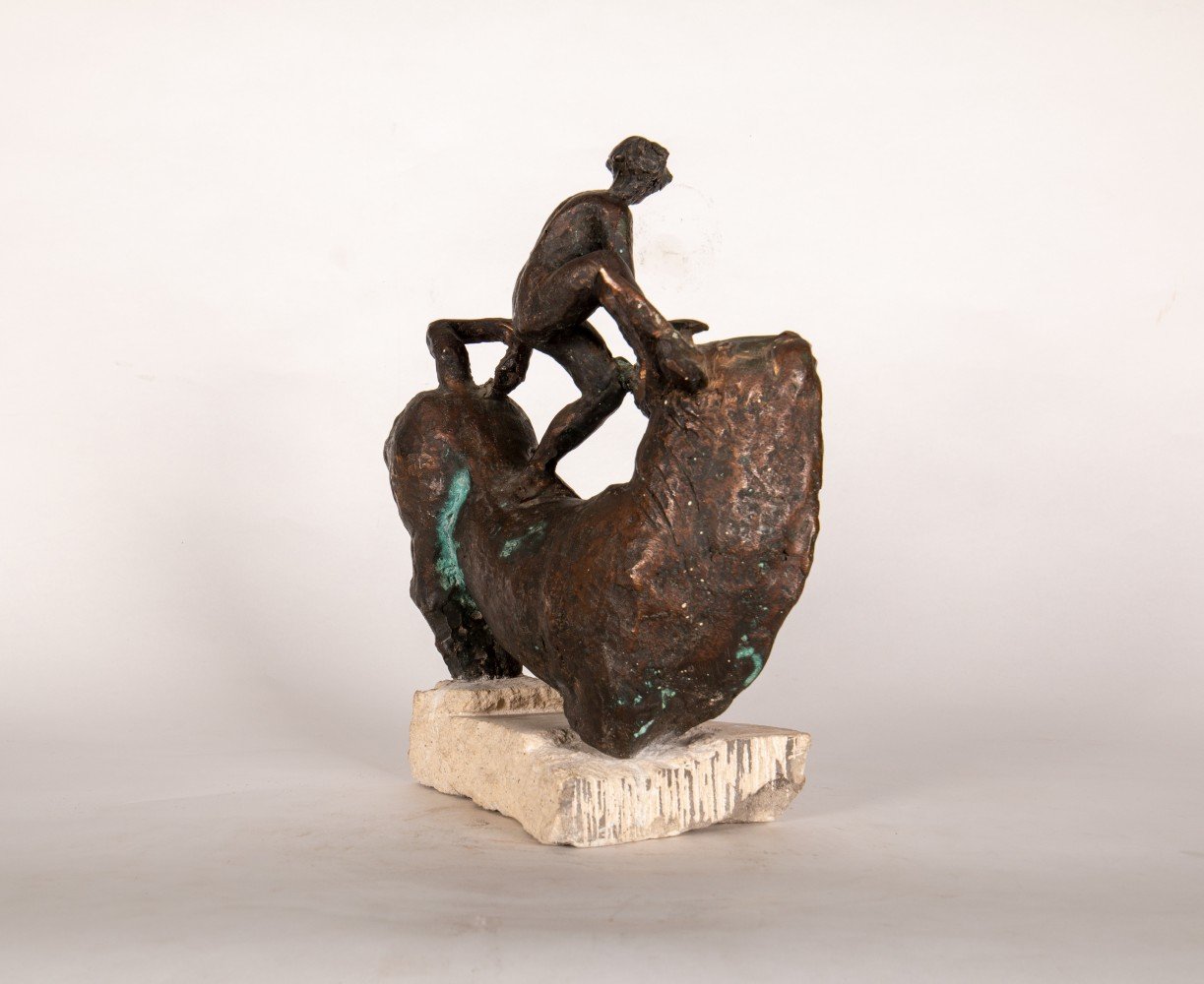 Figurative Bronze on Stone Base Sculpture: 