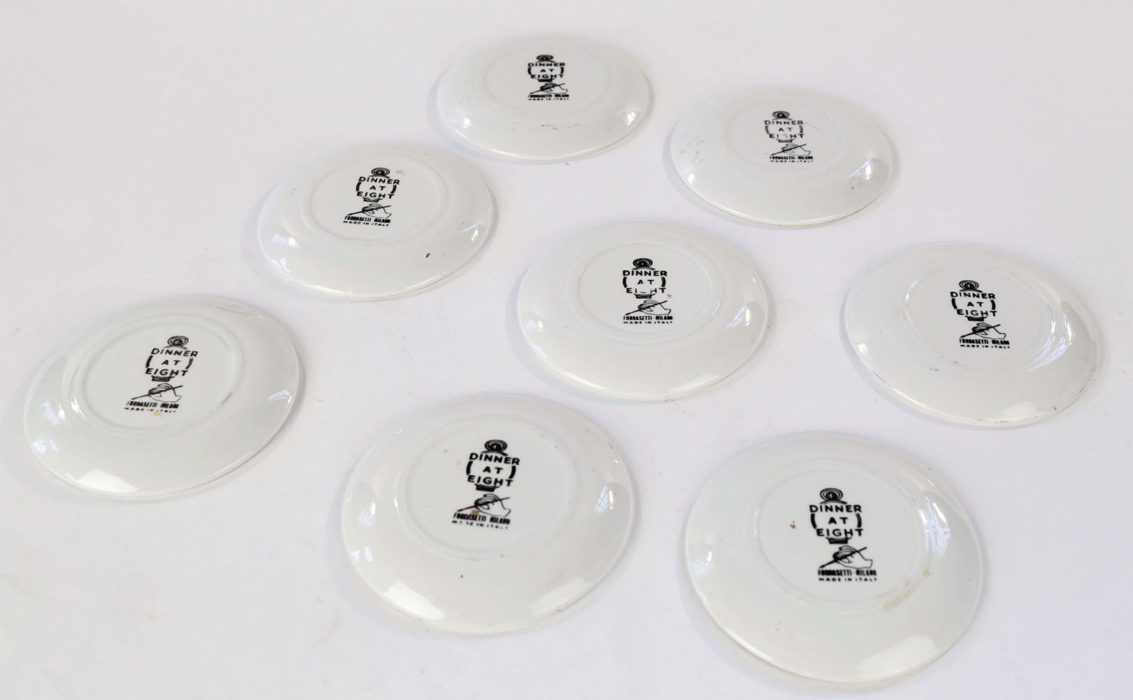 Set of Eight Fornasetti Coasters, Dinner At Eight, or Pranzo alle Otto