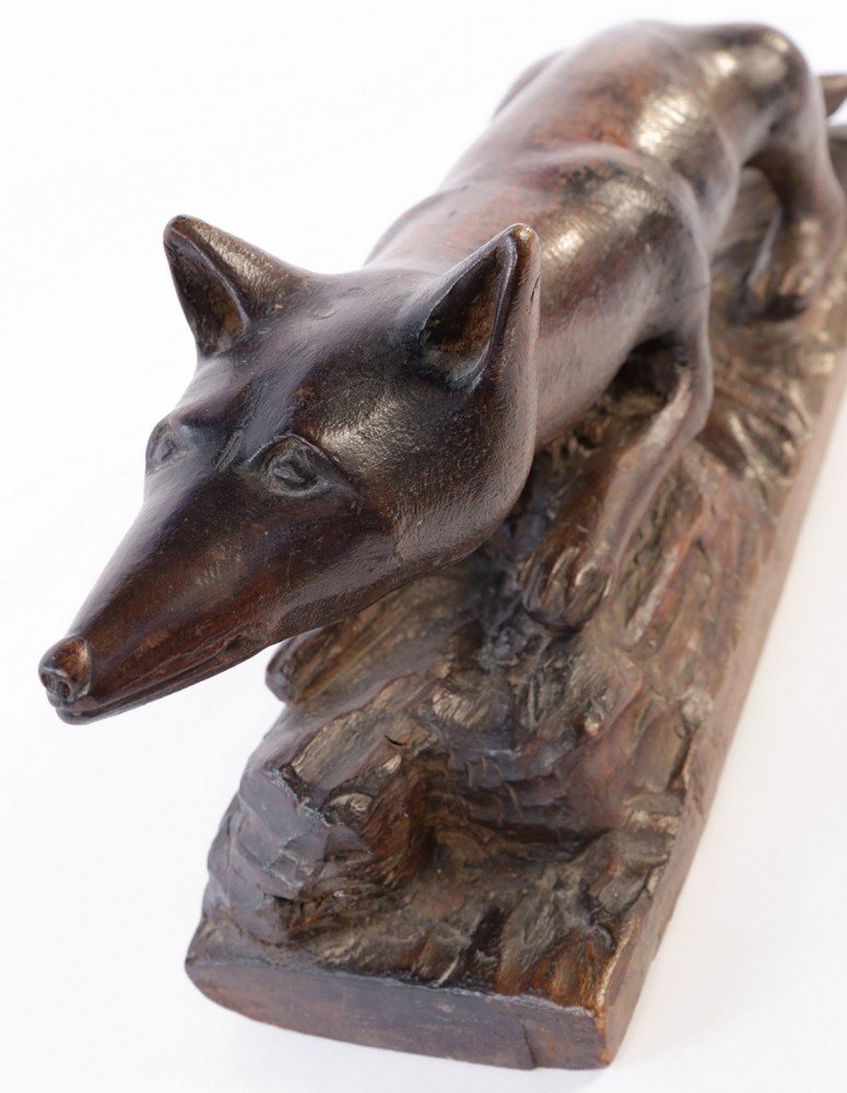 An Early 20thc. School Carved Wood Fox, Le Chatelain by 20th Century School