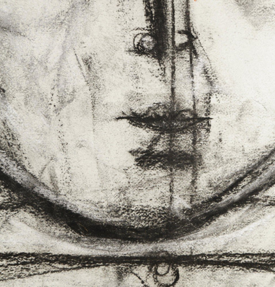 Figurative Charcoal and Gouache on Paper Drawing: 