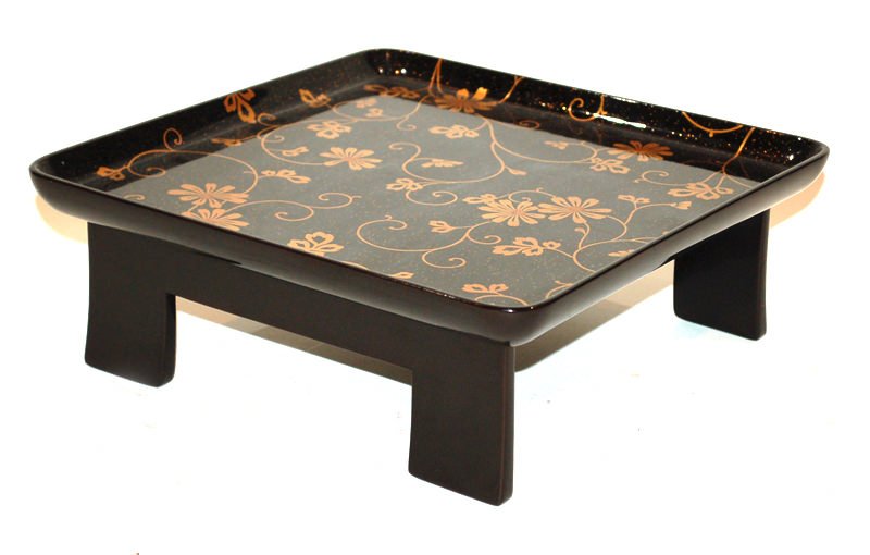 A Japanese Black and Gold Lacquer Footed Tray