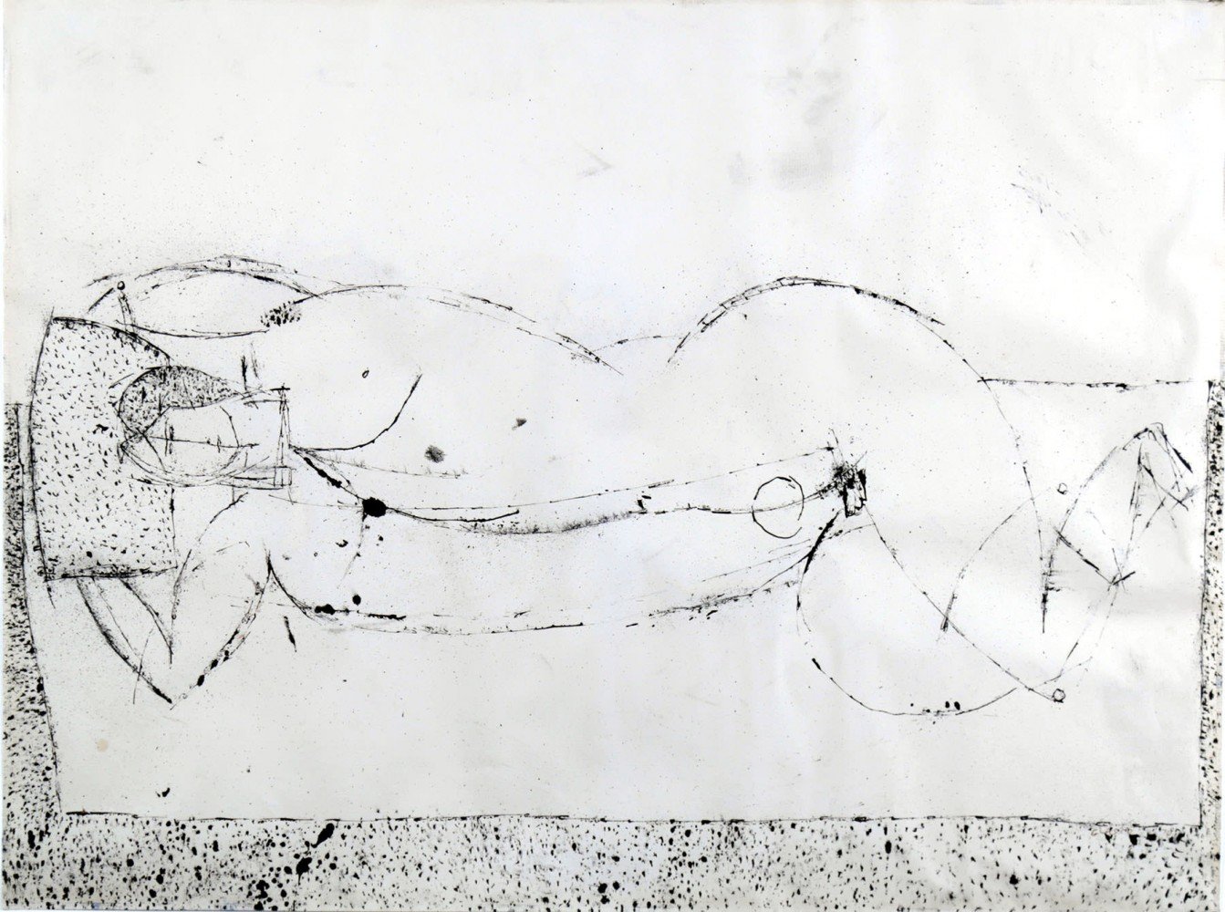 Abstract Figurative Pen and Ink on Paper Drawing: 