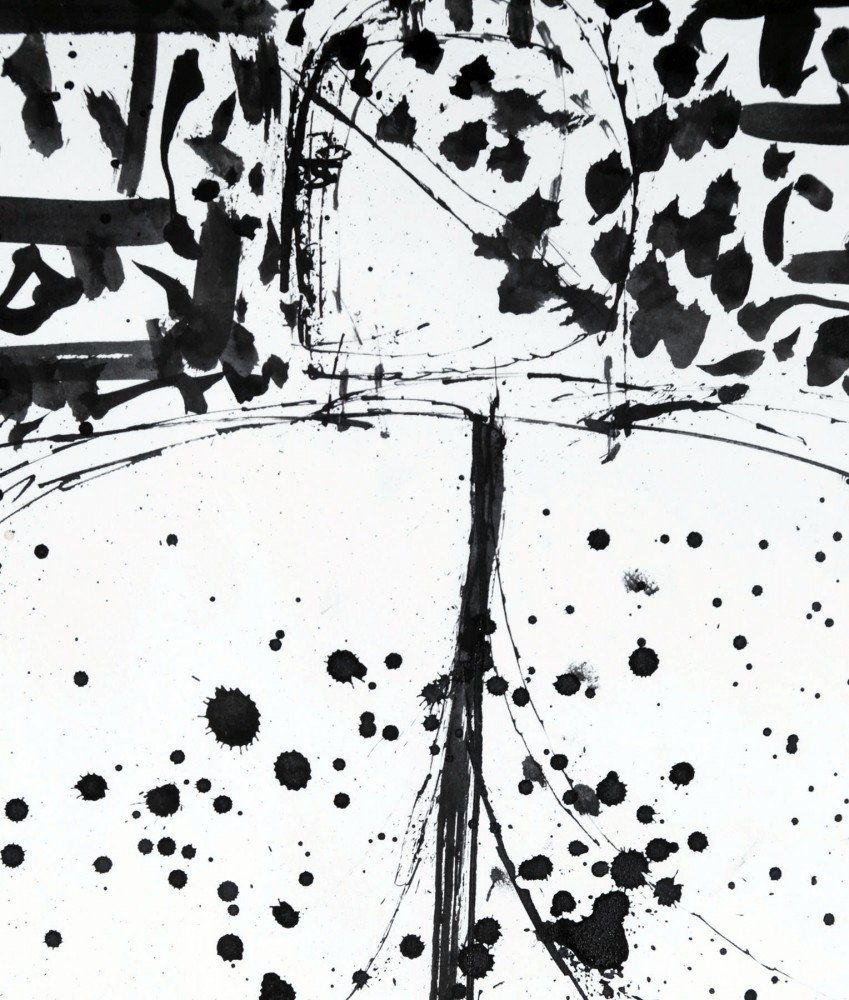 Abstract Figurative Ink on Paper Drawing: 