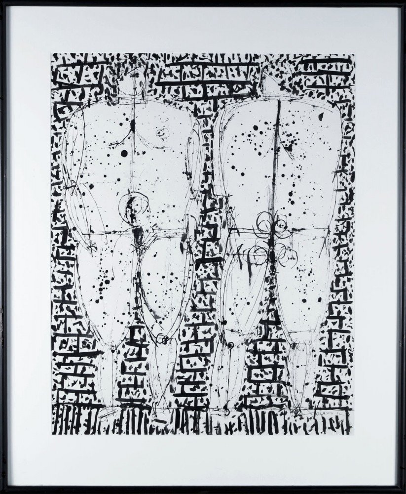 Abstract Figurative Ink on Paper Drawing: 