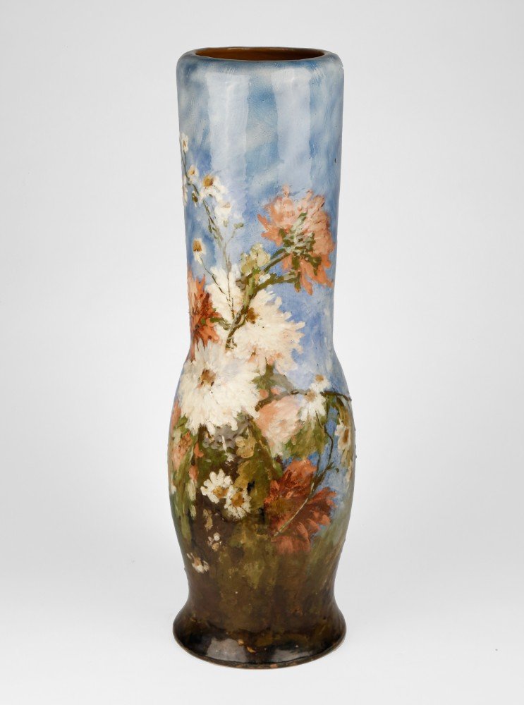 A French Limoges Polychrome Vase with Floral Motif, 19th Century