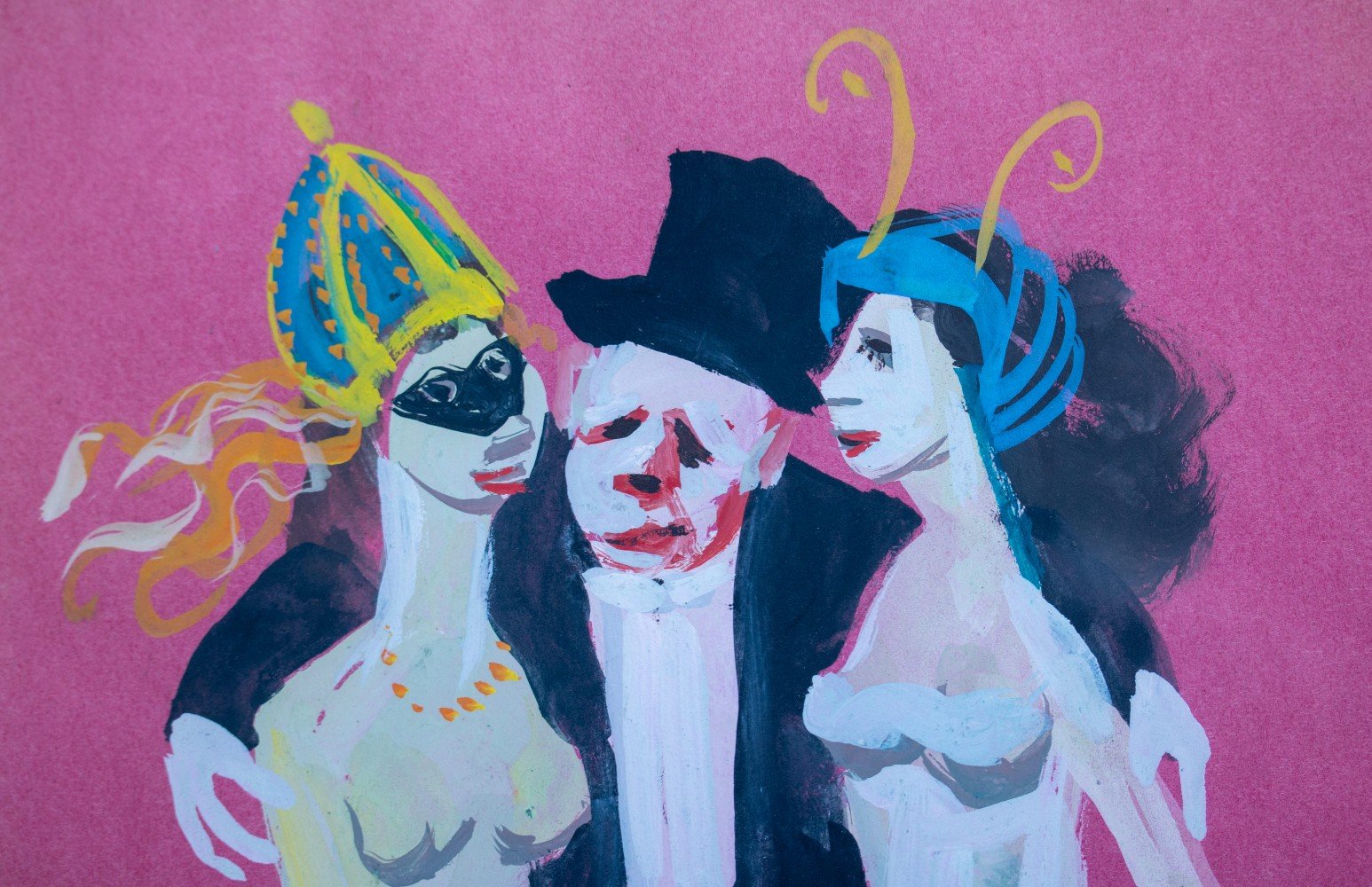 Figurative Gouache on Paper Painting: 