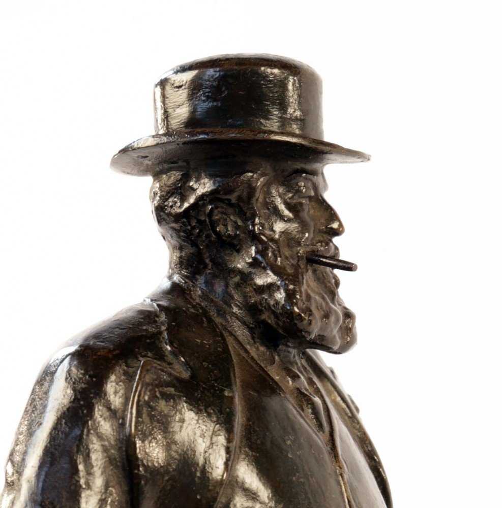 Bronze Figure of a Rugged Gentleman with Hat and Cigar by 19th Century American School