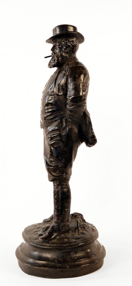 Bronze Figure of a Rugged Gentleman with Hat and Cigar by 19th Century American School