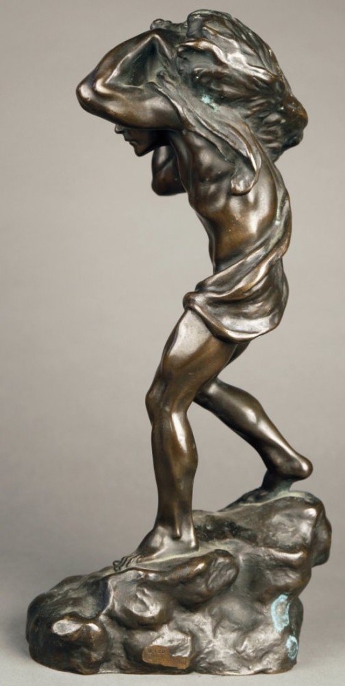 Bronze Figure, Hunter Bearing a Boar, 19thc.