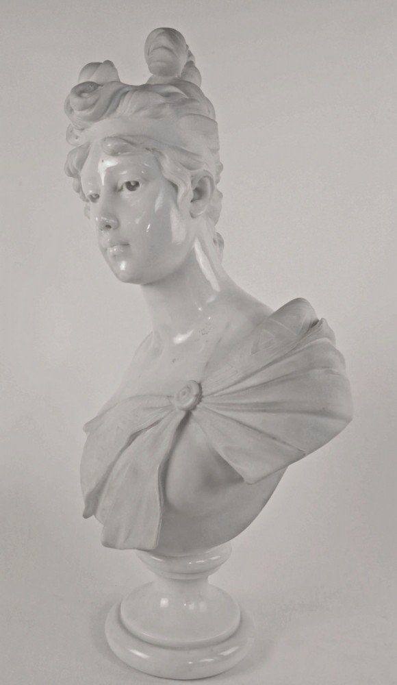 Carved Marble Bust of a Young Woman by 19th Century Continental School