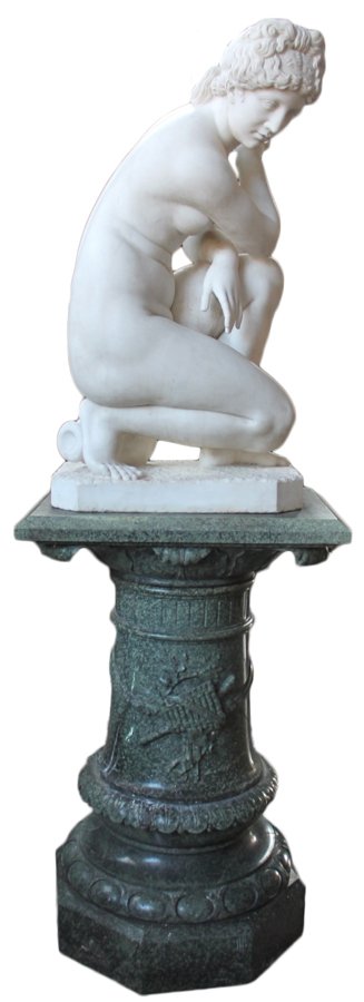 Figurative Marble on a beautifully carved and balanced verdigris revolving pedestal Sculpture: 
