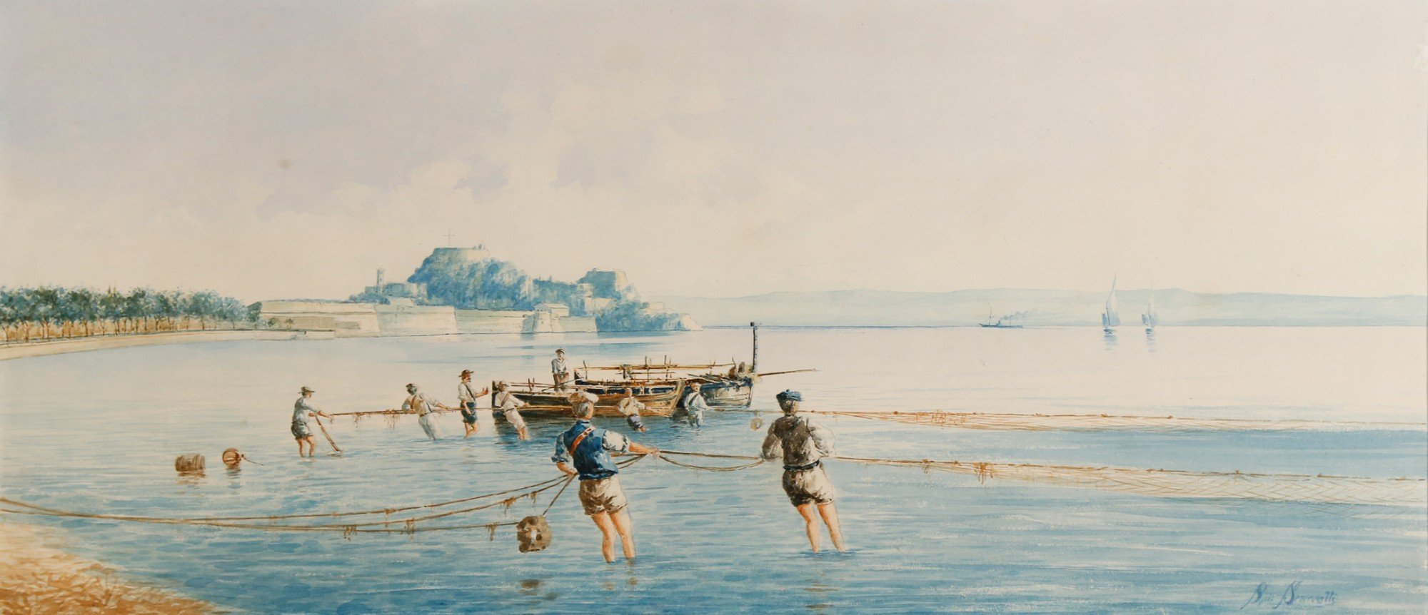 Neopolitan Fishing Scene by 19th Century Italian School