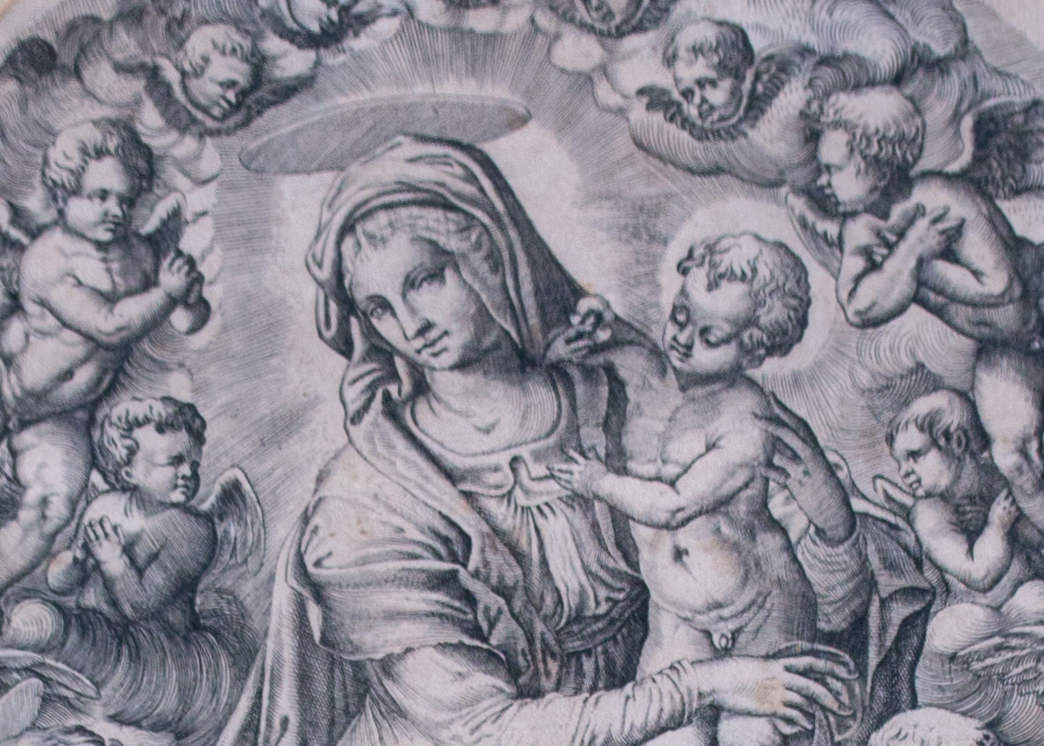 Old Master Print of Madonna after Raphael 