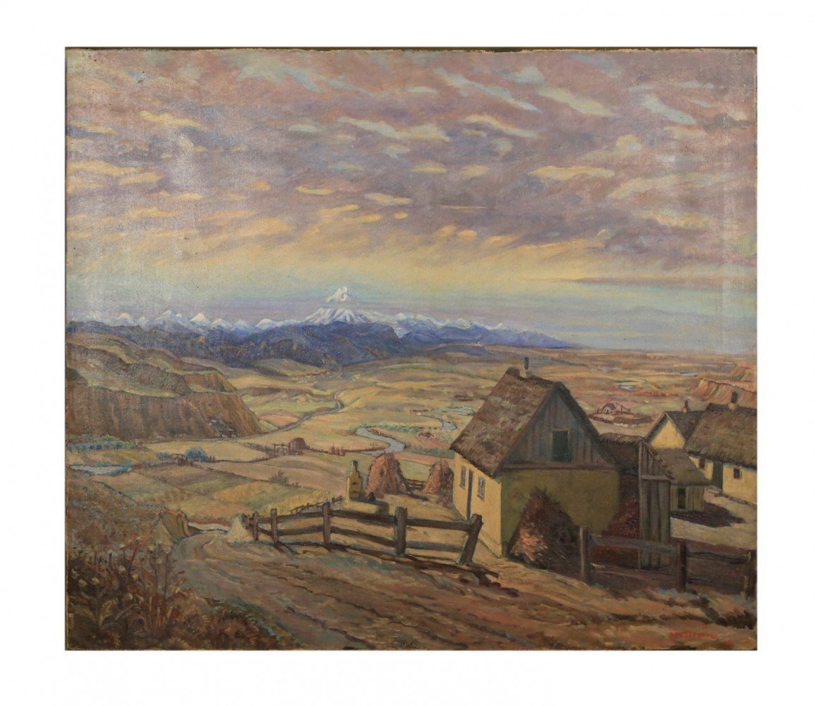 M.Ottens-Landscape Over a Farm with View to a Distant Mountain