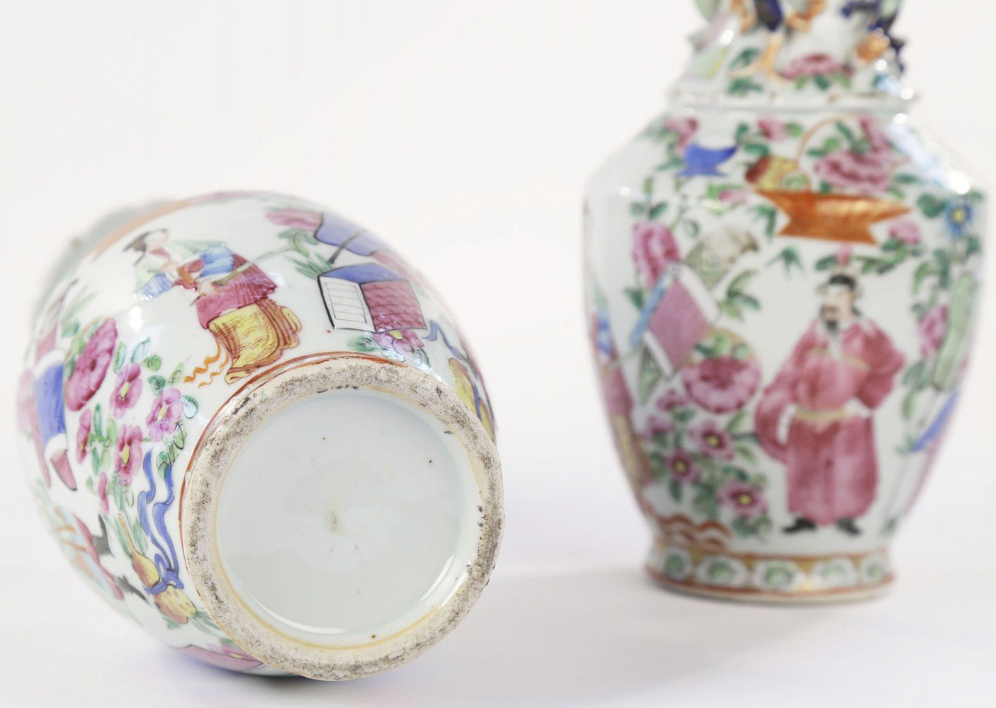 Pair of Chinese Export Polychrome Porcelain Vases