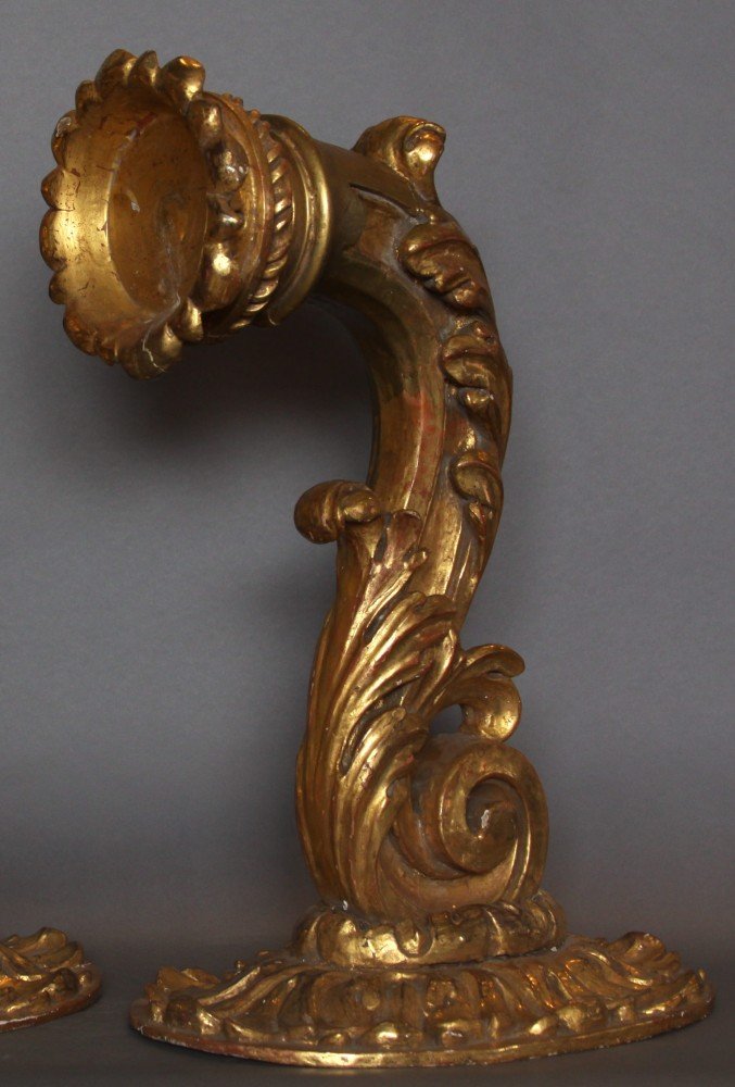 A Pair of Italian Gilded Wood Wall Sconces