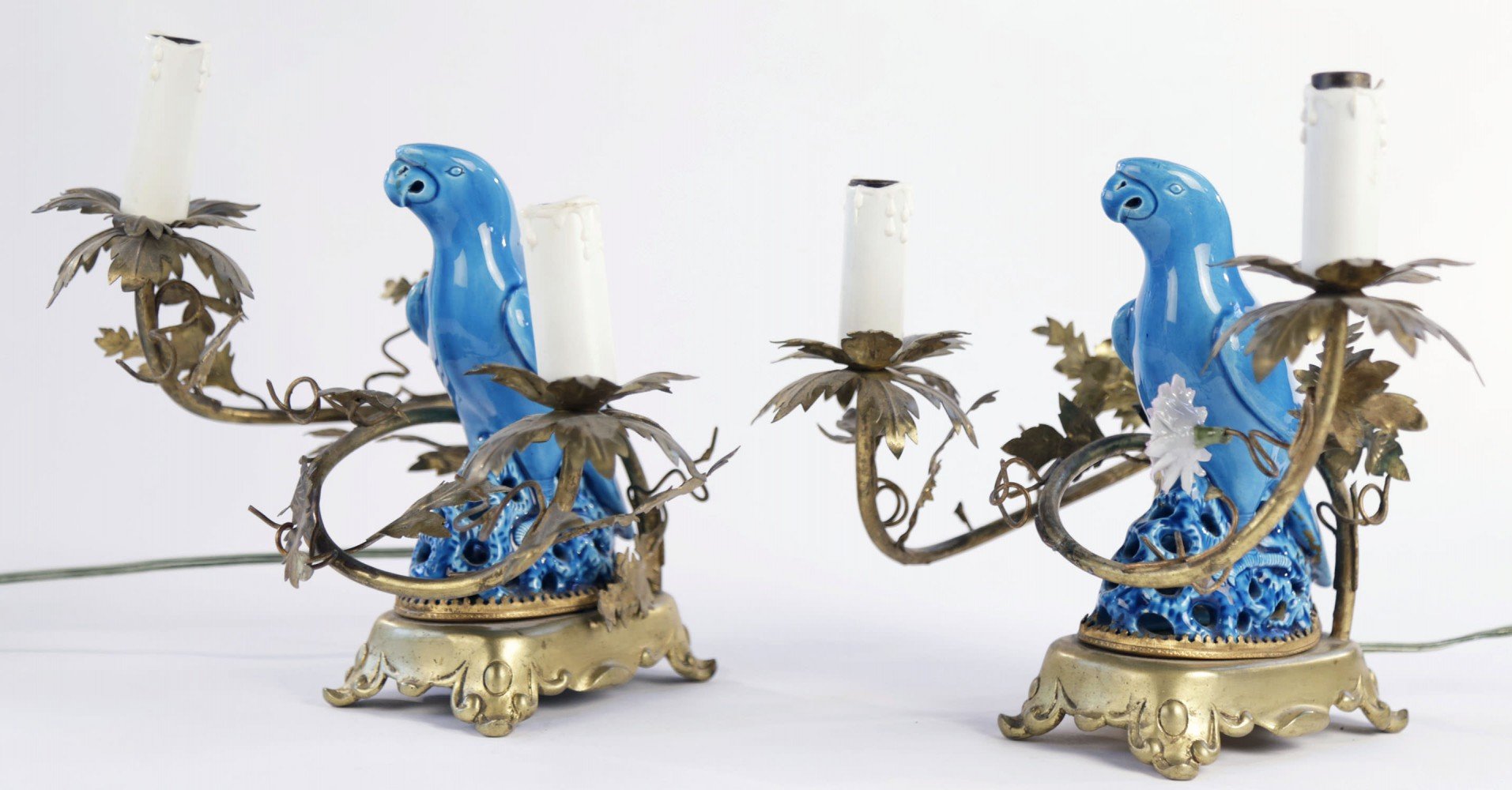 Pair Turquoise Bird Lamps