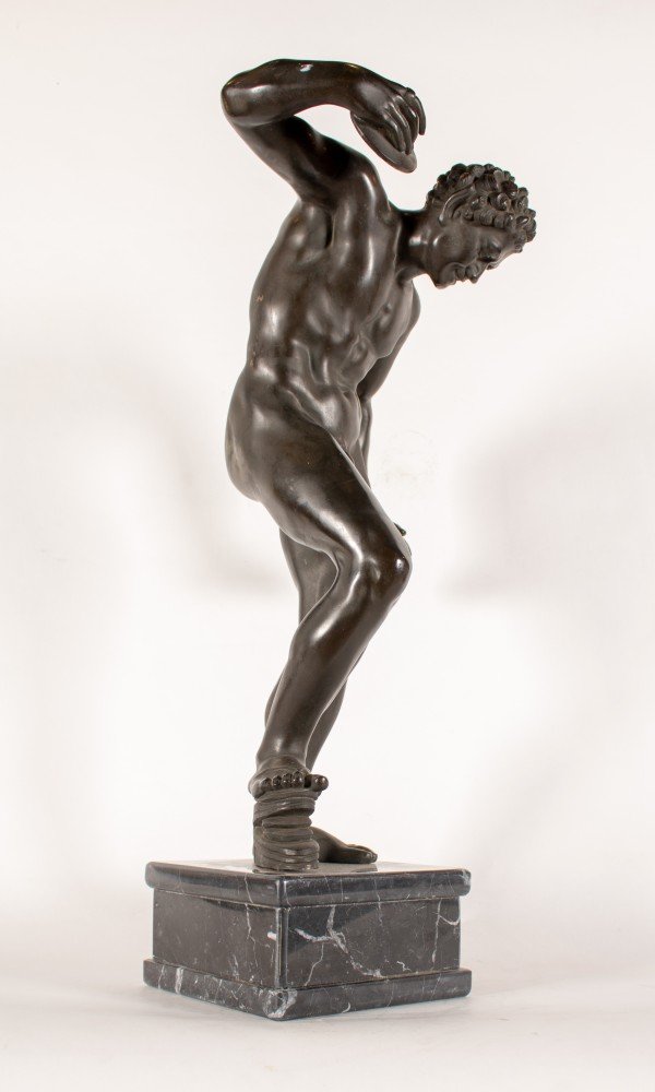Figurative Bronze with Marble Base Sculpture: 