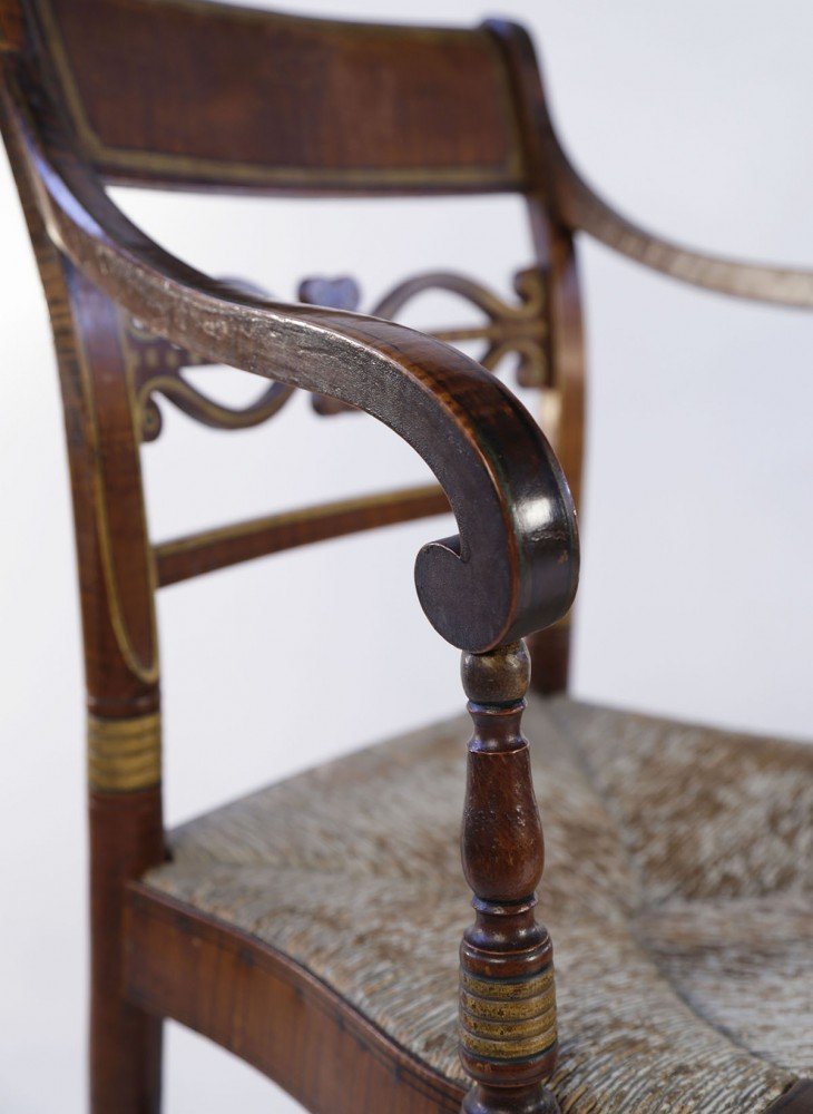 Very Fine Set of Eight American Sheraton Tiger Maple Fancy Chairs, Early 19th Century