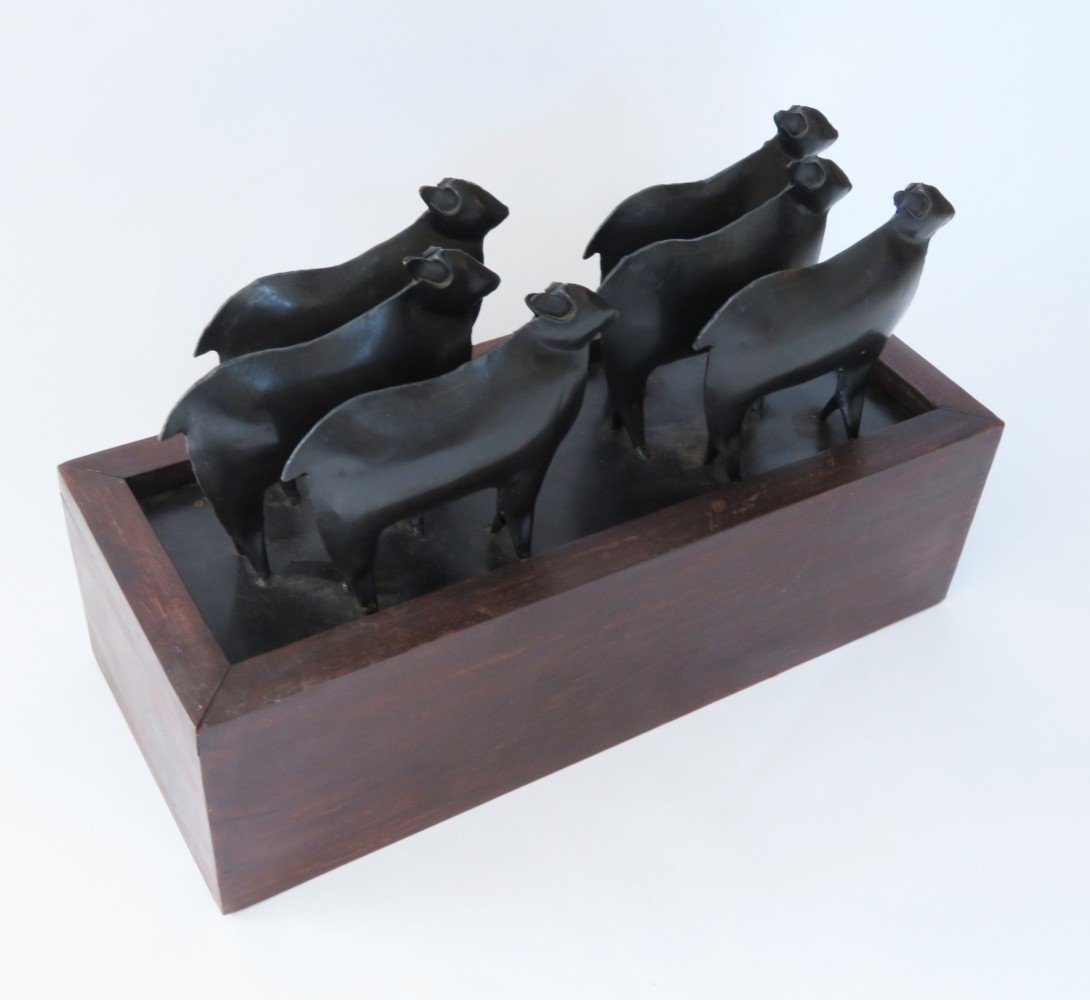 A Contemporary Bronze and Wood Sewing Box